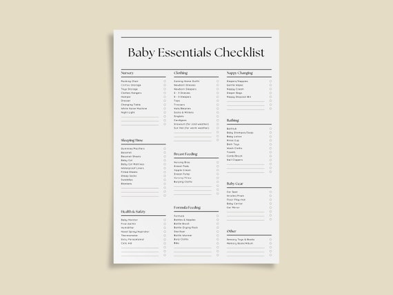 Printable Baby Essentials Checklist, Newborn Registry (Digital Download)