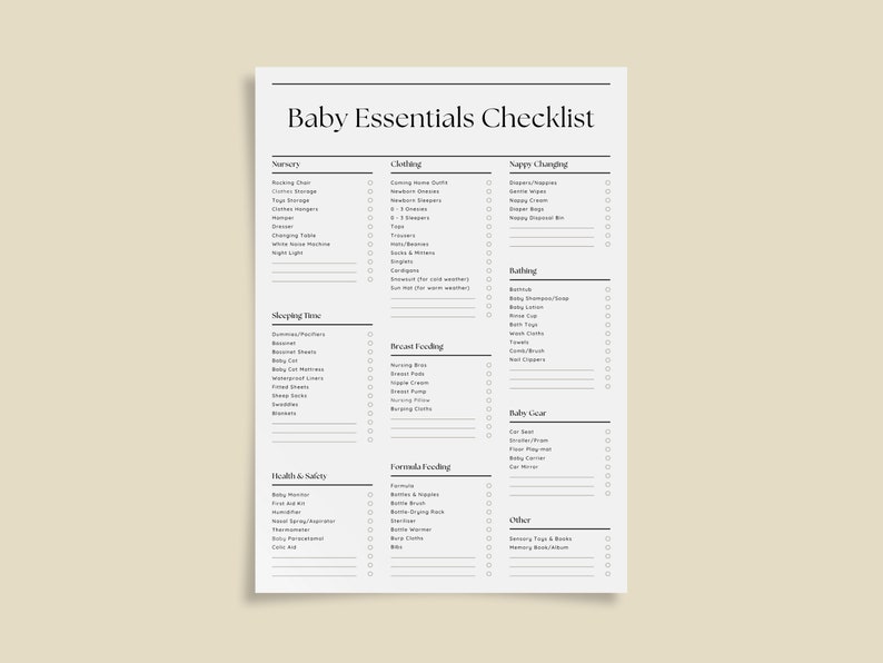 Printable Baby Essentials Checklist, Newborn Checklist, Nursery ...