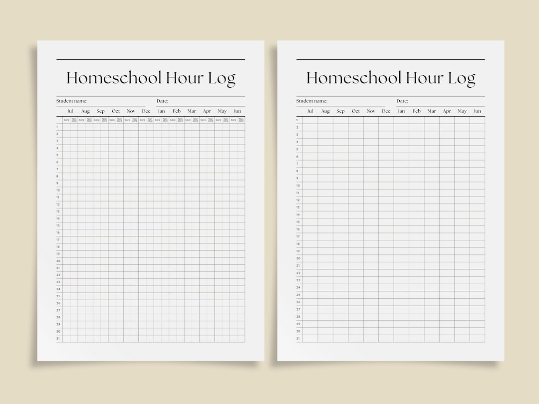 Printable Homeschool Hour Log Template, Kids Homeschooling Timetable ...