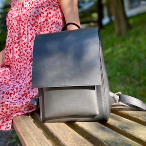 City Rucksack Work College Laptop Bag Minimalist School Backpack Custom Backpack Natural Black Leather Bag Unique Leather Gift for Women