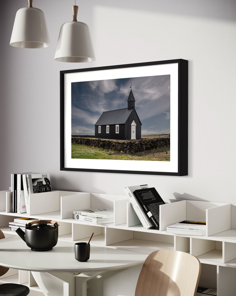 BUDIR Color Print of Búðakirkja Church, Snæfellsnes Peninsula, Iceland. Unframed Color Print, Metal or Canvas. Iconic Black Church. image 4