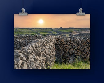 STACKED WALL - Color Print of Rock Walls of Inishmaan, Aran Island in Galway Bay, Ireland.  Unframed, on Metal or Canvas.