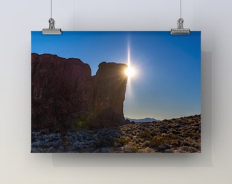 PEEK - Unframed or Mounted on Metal or Canvas. Color Photography of Valley Of Fire, Nevada. Southwest Desert Sunset, Hiker or Outdoor Lover.