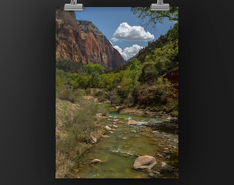 ZION STREAM - Unframed Photo Printed on Metal or Canvas. Color Photograph of Zion National Park Utah, Gift For Outdoor Lover, Hiker, Nature.