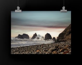 LOW TIDE - Unframed Print or Mounted on Metal or Canvas. Color Photograph of Pacific Ocean Coast Rocky Beach Northwest Oregon USA.