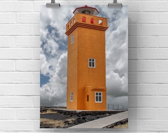 Svortuloft Lighthouse - Unframed Photo Printed on Metal or Canvas. Color Photograph of Svörtuloft Lighthouse, Snæfelsnes Peninsula, Iceland.