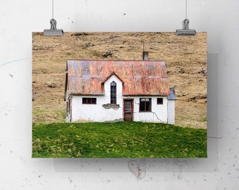 Red Roof Cottage - Unframed Photo Printed on Metal or Canvas. Color Photograph of local home on Snæfelsnes Peninsula, Iceland.