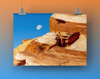 MOONRISE: Unframed Print or Mounted on Metal or Canvas. Color Photograph of Valley Of Fire, Nevada, Southwestern Desert Canyon Red Rocks