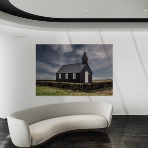 BUDIR Color Print of Búðakirkja Church, Snæfellsnes Peninsula, Iceland. Unframed Color Print, Metal or Canvas. Iconic Black Church. image 2