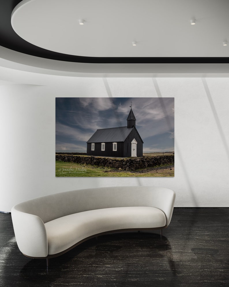 BUDIR Color Print of Búðakirkja Church, Snæfellsnes Peninsula, Iceland. Unframed Color Print, Metal or Canvas. Iconic Black Church. image 2