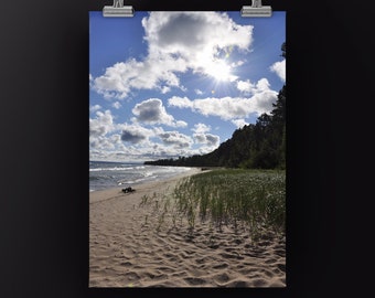 COTTON CLOUDS - Unframed, Printed on Metal or Canvas. Color Print of Beach on Michigan's Upper Peninsula Great Lake Superior Summer