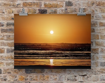SUNSET IN OREGON - Unframed Print or Mounted on Metal or Canvas. Color Photograph of Pacific Ocean Sunset, Waves, Orange Sky, Natural Beauty