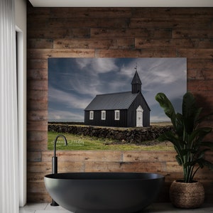 BUDIR Color Print of Búðakirkja Church, Snæfellsnes Peninsula, Iceland. Unframed Color Print, Metal or Canvas. Iconic Black Church. image 7