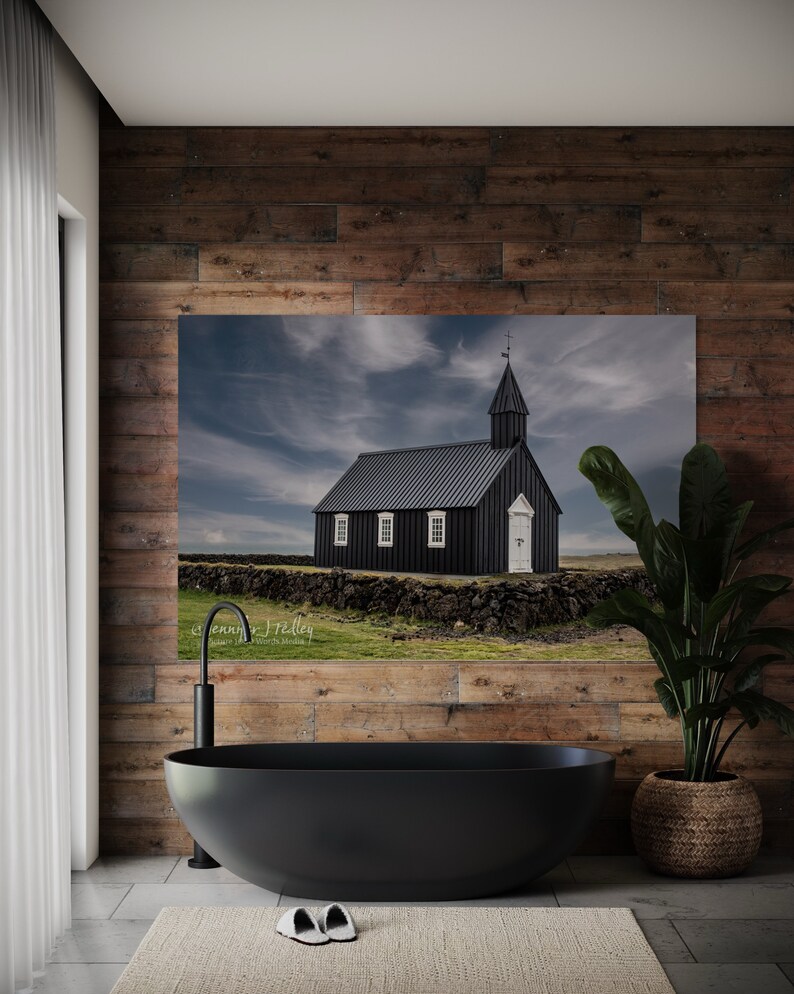 BUDIR Color Print of Búðakirkja Church, Snæfellsnes Peninsula, Iceland. Unframed Color Print, Metal or Canvas. Iconic Black Church. image 7