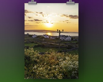 SUNSET OVER INISHMAAN - Color Print of Sunset Overlooking Rock Walls of Inishmaan, Aran Islands, Ireland. Unframed, on Metal or Canvas.