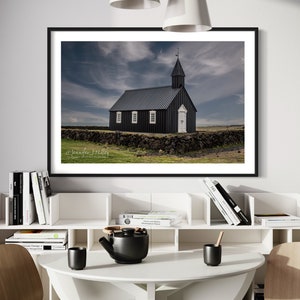 BUDIR Color Print of Búðakirkja Church, Snæfellsnes Peninsula, Iceland. Unframed Color Print, Metal or Canvas. Iconic Black Church. image 3