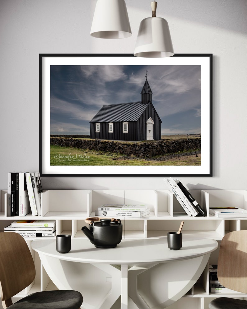 BUDIR Color Print of Búðakirkja Church, Snæfellsnes Peninsula, Iceland. Unframed Color Print, Metal or Canvas. Iconic Black Church. image 3