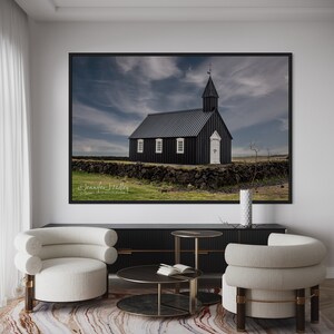 BUDIR Color Print of Búðakirkja Church, Snæfellsnes Peninsula, Iceland. Unframed Color Print, Metal or Canvas. Iconic Black Church. image 5