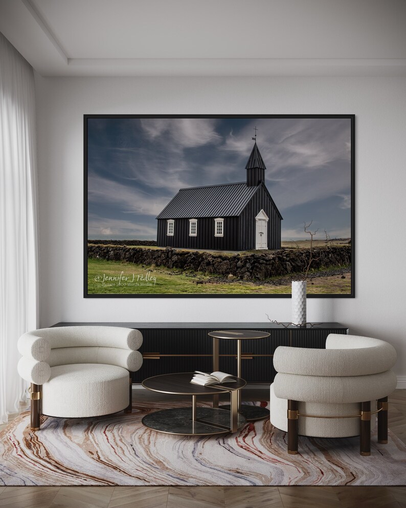 BUDIR Color Print of Búðakirkja Church, Snæfellsnes Peninsula, Iceland. Unframed Color Print, Metal or Canvas. Iconic Black Church. image 5