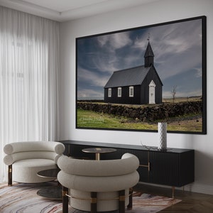 BUDIR Color Print of Búðakirkja Church, Snæfellsnes Peninsula, Iceland. Unframed Color Print, Metal or Canvas. Iconic Black Church. image 6