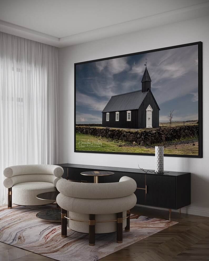 BUDIR Color Print of Búðakirkja Church, Snæfellsnes Peninsula, Iceland. Unframed Color Print, Metal or Canvas. Iconic Black Church. image 6