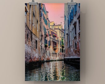 VENICE CANAL - Unframed Print or Mounted on Metal or Canvas. Color Photograph of Canal in Venice Italy. Colorful European Romantic Scene.