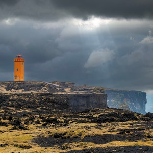 Svortuloft Storm Unframed Photo Printed on Metal or Canvas. Color Photograph of Svörtuloft Lighthouse on Snæfelsnes Peninsula, Iceland. image 2