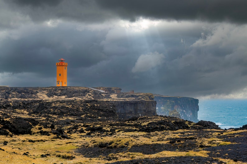 Svortuloft Storm Unframed Photo Printed on Metal or Canvas. Color Photograph of Svörtuloft Lighthouse on Snæfelsnes Peninsula, Iceland. image 2