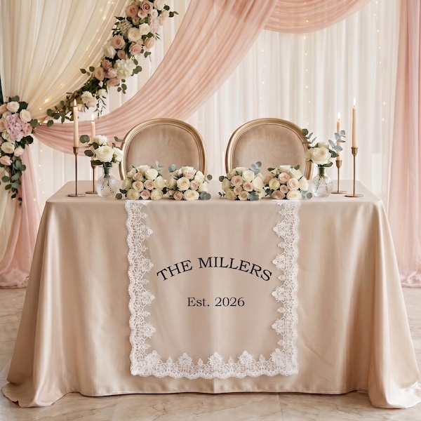 Personalized Wedding Sweetheart Table Runner, Banner Gifts for Bride and Groom Reception Sign Decor