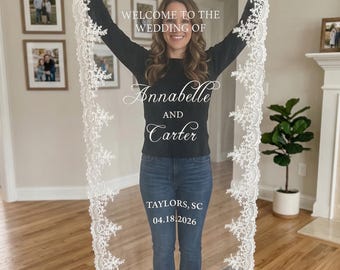 Spitze Hochzeit Willkommensschild, Zeremonie-Empfangsbanner, Benutzerdefinierte Garten-Tüll-Verlobungsschild