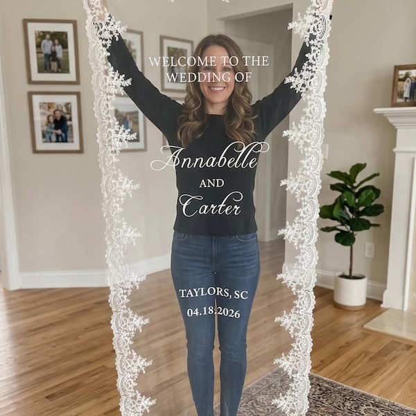 Lace Wedding Welcome Sign, Sheer Ceremony Reception Banner, Custom Garden Tulle Engagement Signage