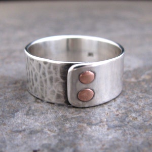 Men's Double Copper Riveted Sterling Silver Ring image 1