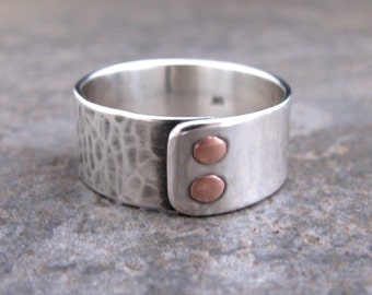 Men's Double Copper Riveted Sterling Silver Ring