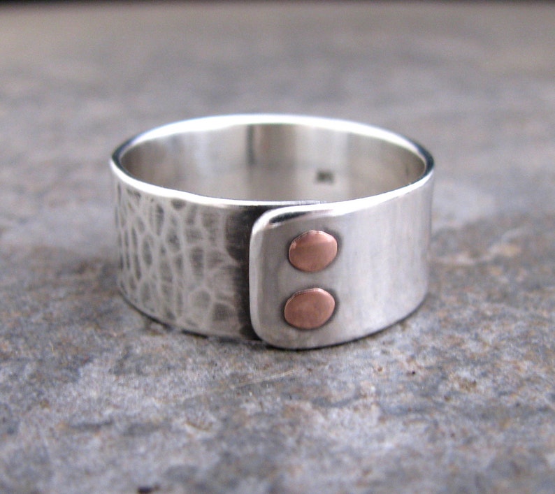 Men's Double Copper Riveted Sterling Silver Ring image 1