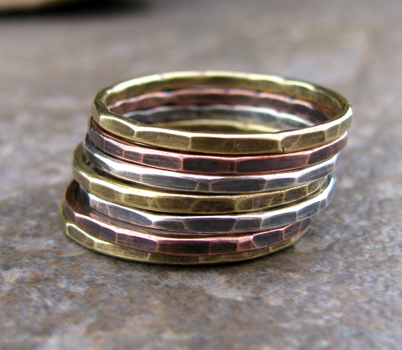 Stacking Ring Set of 3 Mixed Metal Rings / Silver Dotted Bands
