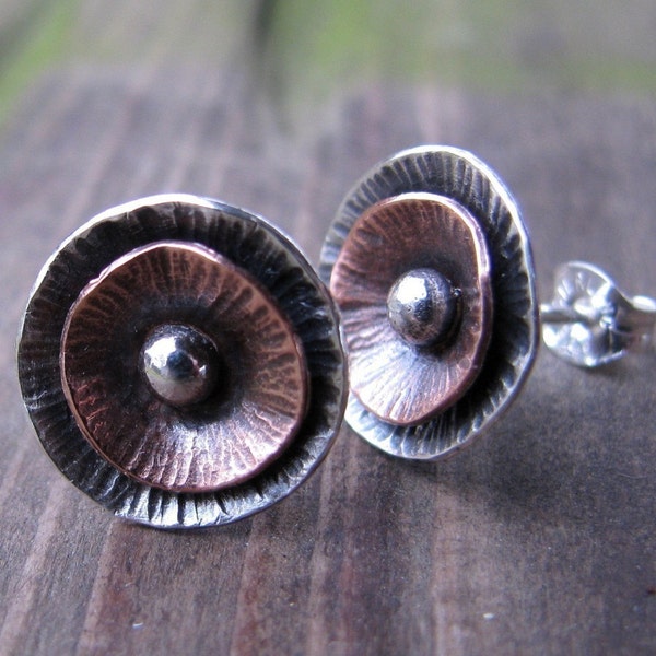 Sterling and Copper Poppy Studs