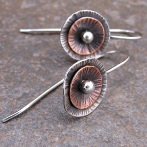 Sterling and Copper Poppy Earrings