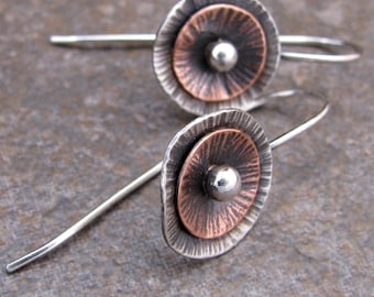 Sterling and Copper Poppy Earrings