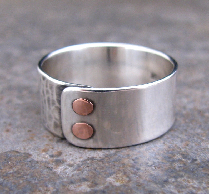 Men's Double Copper Riveted Sterling Silver Ring image 2