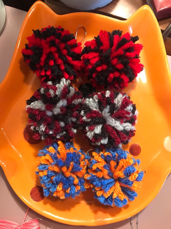 College Football Fan Dangle PomPom Earrings UGA Georgia Bulldogs Florida Gators Alabama Crimson Tide Spirit Tailgating Wear