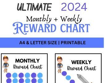 Instant Download Reward Chart Printable - Fun & Motivating Kids Behavior Tracker - Reward Chart Template - Canva Templates