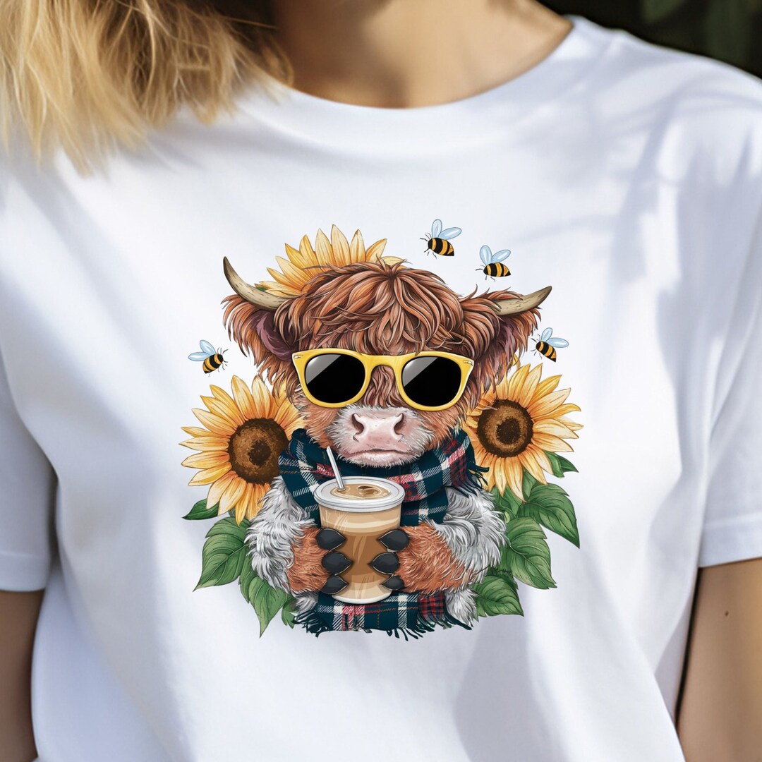 Cute Sunflower Highland Cow Clipart Shirt Sublimation, Tshirt Design ...