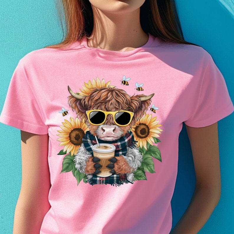Cute Sunflower Highland Cow Clipart Shirt Sublimation, Tshirt Design ...