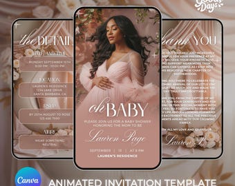 Floral Girl Baby Shower, Boho Baby Shower Invites, Baby Shower Canva Template, Baby Shower Digital Invite, Baby Shower Animated, Baby Girl