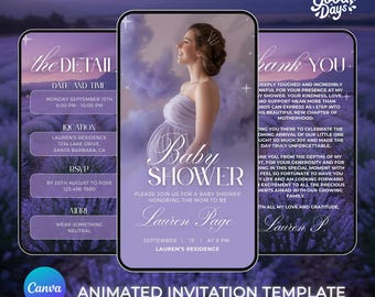 Lavender Baby Shower Invitation, Baby Shower Invites, Baby Shower Canva Template, Baby Shower Invitation Purple, Floral Girl Baby Shower
