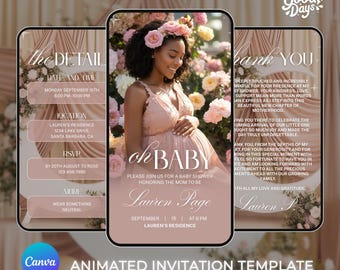 Floral Girl Baby Shower, Baby Shower Video Invite, Baby Shower Canva Template, Girl Digital Baby Shower Invitations, Baby Shower Animated