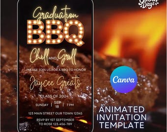 Graduation BBQ Party Invitation, Barbecue Invite, High School Graduation, Editable Template, Animated Canva Template, Grad Party Invite