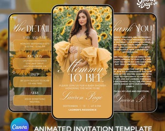Yellow Baby Shower Invitation, Baby Shower Animated Canva, Baby Shower Invites, Baby Shower Canva Template, Editable Baby Shower Invitation
