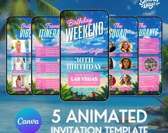 Birthday Weekend Invite, Birthday Invitations Digital Template, Editable Invitation Templates, Girl's Trip Beach, Birthday Invites Girl