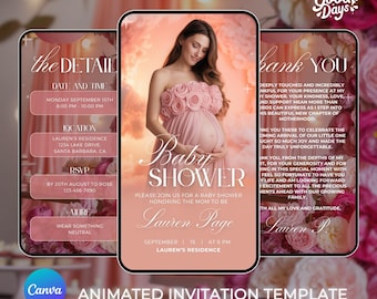 Baby Shower Video Invite, Editable Pink Baby Shower, Baby Shower Canva Template, Invitation Baby Shower Digital, Floral Baby Shower Invite